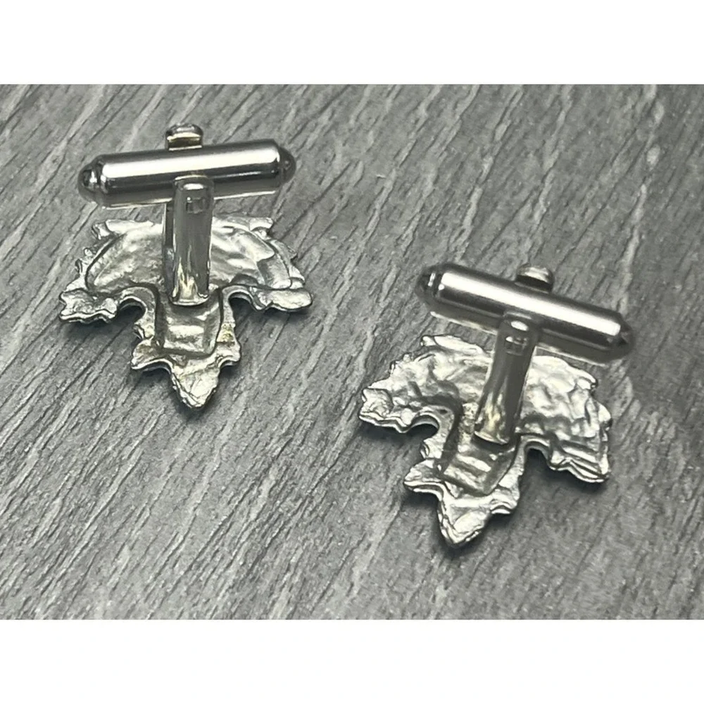 Maple Leaf Cufflinks Men Silver Tone Canadian Formal Dress Shirt Jewelry